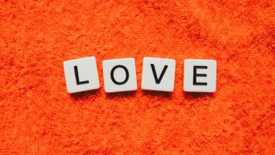 Love letter, Wooden Blocks, Orange background, 5K, 8K