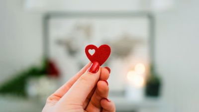 Red heart, Hand, 5K, Bokeh Background, Valentine