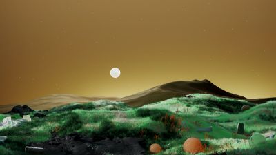 Dreamlike, Full moon, Landscape, Surrealism, Green Fields