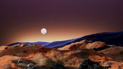 Scenic, Landscape, Surreal, Sunset, Digital Art, Aesthetic, Stars in sky