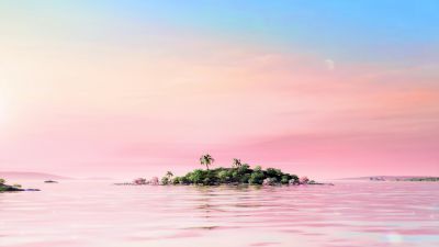 Tropical, Island, Aesthetic, Pink aesthetic, Palm trees, 5K