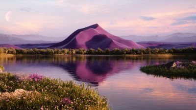 Majestic, Landscape, Ultrawide, Purple aesthetic, Vibrant, Lake, Mountain