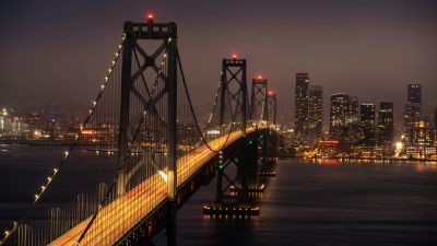 San Francisco-Oakland Bay Bridge, California, City night, Night illumination, 5K, 8K