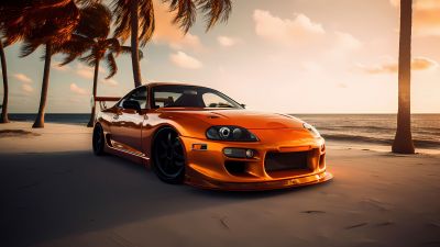 Toyota Supra Mk4, AI art, Tropical beach, JDM cars