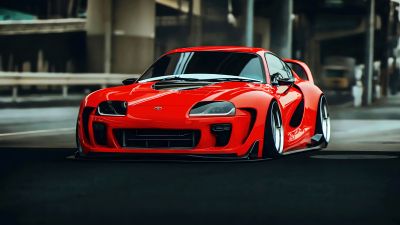 Toyota Supra Mk4, Widebody, AI art, Red cars, Aftermarket, JDM cars