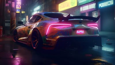 Toyota Supra, Neon, Cyberpunk, City night, Street