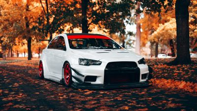 Mitsubishi Lancer Evolution, Autumn background, JDM cars, Custom tuning