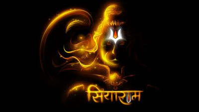 Anjaneya, Jai Shri Ram, Glowing, Bajrangbali, Hindu God, 5K, Black background, Lord Hanuman