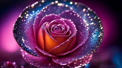 Rose flower, Digital Art, Digital flower, Macro, Bokeh Background, Glitter, Girly backgrounds, Pink aesthetic