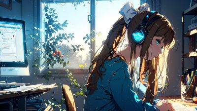 Anime girl, Listening music, Lofi girl, Alone, Mood