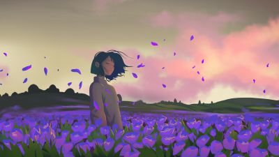 Lofi girl, Lavender fields, 5K, Purple aesthetic