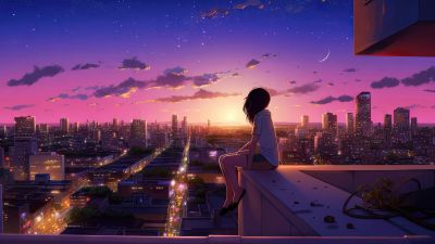 Lofi girl, Dreams, Urban Girl, Cityscape, Sunset