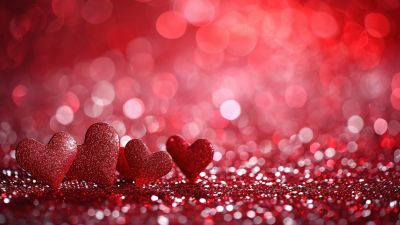 Red hearts, Glitter background, Red aesthetic, Red background, Valentine, Bokeh Background