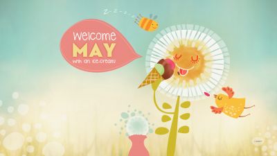 May (Month), Sunny day, Ice cream, Funny, Cartoon, Illustration, 5K