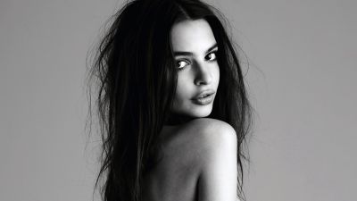 Emily Ratajkowski, Portrait, 5K, American model, Black and White, Monochrome