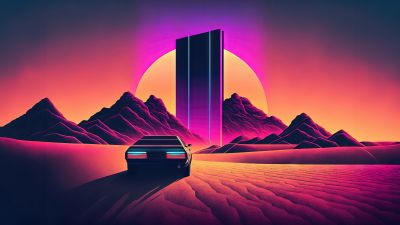 Outrun, Monolith, Futuristic, Cyberpunk, Neon, Synthwave, 5K, Colorful