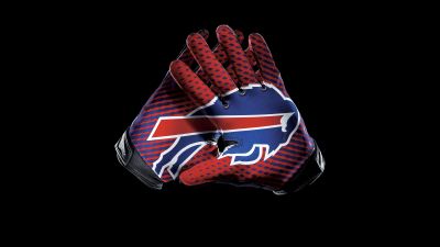 Buffalo Bills, Gloves, Black background, NFL team, American football team, AMOLED, 5K, 8K