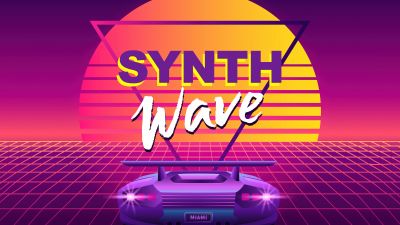 Synthwave, Outrun, Grid lines, Sunset, 5K