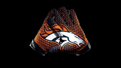 Denver Broncos, Gloves, American football team, NFL team, Black background, AMOLED, Miles Mascot