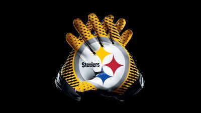 Pittsburgh Steelers, Gloves, American football team, NFL team, Black background, AMOLED, 5K, 8K