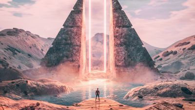 Futuristic, Pyramid Structure, Digital Art, Surrealism, Neon light, Aesthetic, 5K