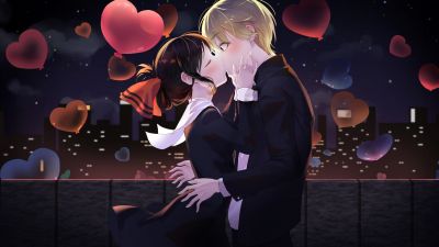 Kaguya Shinomiya, Miyuki Shirogane, Anime couple, Kaguya-sama: Love is War, Romantic kiss, 5K