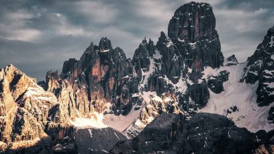 Golden hour, Mountain Peak, Dolomite mountains, 5K