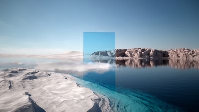 Blue aesthetic, Landscape, Geometric, Surreal, Modern, Lake, Mountain, Reflection