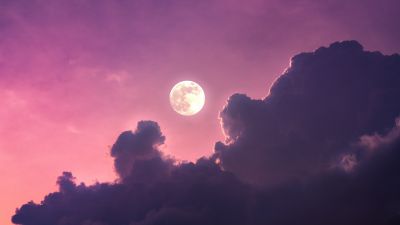 Full moon, Aesthetic, Clouds, Pink sky, Scenic