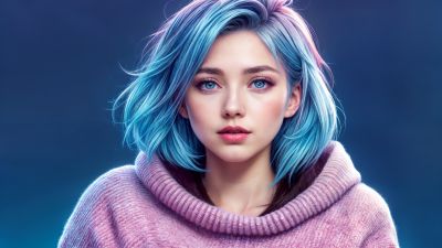 Blue eyes, Asian Girl, AI art, Blue hair