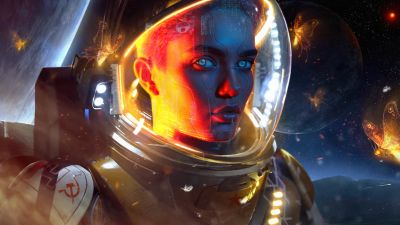 Cyborg, Woman, Concept Art, 5K, Space suit, Astronaut, Outer space