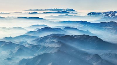 Mountain Peaks, Aerial view, Alps mountains, Cold, 5K, Foggy