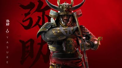 Yasuke, Assassin's Creed Shadows, Red background, 2024 Games