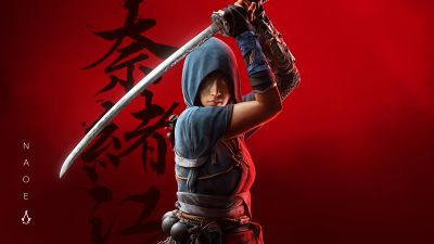 Naoe, Assassin's Creed Shadows, Red background, 2024 Games, Dark red, Female character