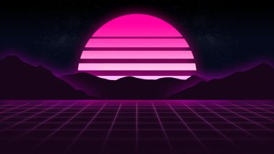 Pink aesthetic, RetroWave art, Sunset, Outrun, Grid lines