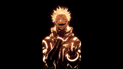 Sukuna, Glowing, Golden, 5K, AMOLED, Black background, Jujutsu Kaisen