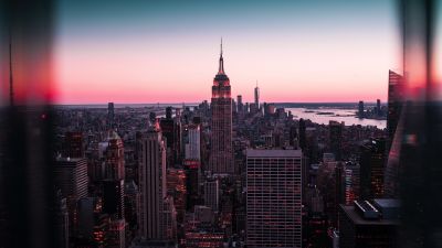 Empire State Building, 8K, New York City, Cityscape, Sunset, City lights, Urban, Skyline, 5K