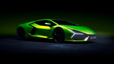 Lamborghini Revuelto, Green aesthetic, Dark background, 5K