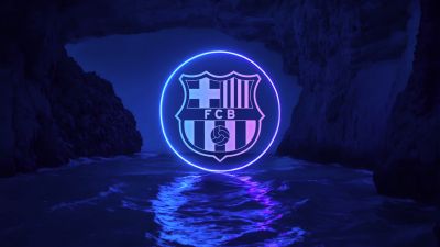 FC Barcelona, Neon logo, Neon glow, Reflection