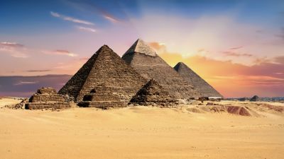 Egyptian Pyramids, Sunset, Seven Wonders of the Ancient World, Scenic, Tourist attraction, The Great Pyramid of Giza