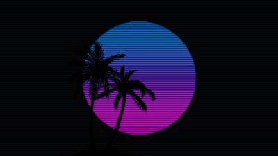 Palm trees, RetroWave art, 5K, 8K, AMOLED, Black background, Silhouette