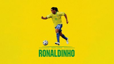 Ronaldinho, Brazilian Football Player, 5K, Yellow background, Illustration