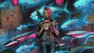 Cyberpunk 2077, Holographic, Dystopian, 5K, V (Cyberpunk), Badass