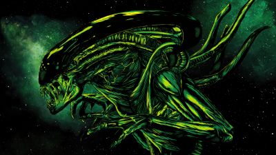 Alien, Xenomorph, Green, Dark background, 5K, 8K