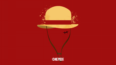 Monkey D. Luffy, Hat, Minimalist, Red background, 5K, 8K, One Piece