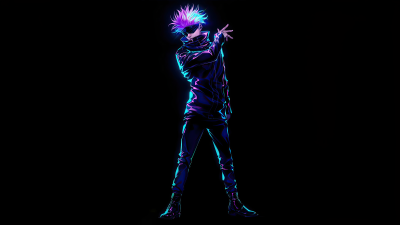 Satoru Gojo, Neon art, AMOLED, 5K, Black background