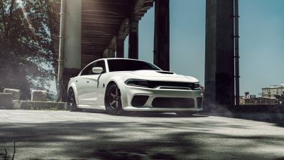 Dodge Challenger SRT Hellcat Widebody, White cars, 5K, 8K