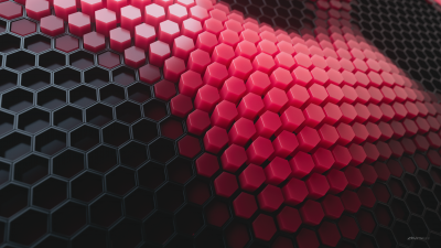 Hexagons, Red blocks, Patterns, Red background, Black blocks, 3D background, Geometric, Honeycomb