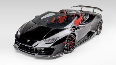 Lamborghini Huracan Spyder, 5K, Vorsteiner, White background, Black cars, 2020