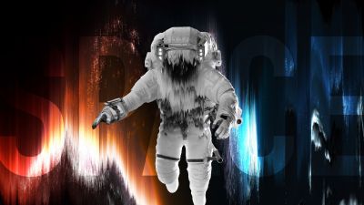 Astronaut, Fade, Space artwork, Blue, Red, Space suit